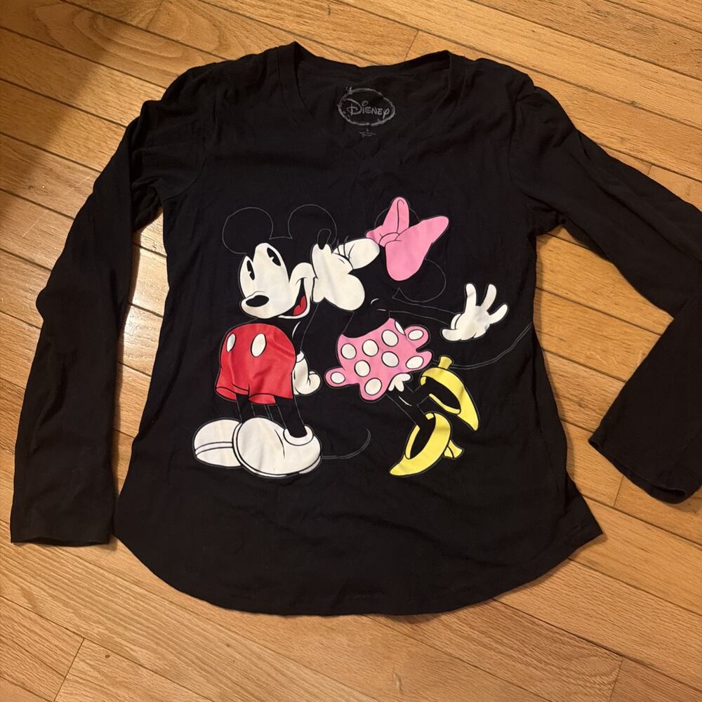 Disney Mickey & Minnie Mouse Long Sleeve Pajama T Shirt Black S